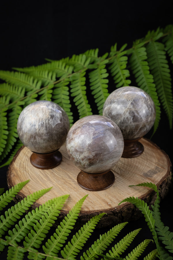 Natural Moonstone and Sunstone Crystal Sphere.