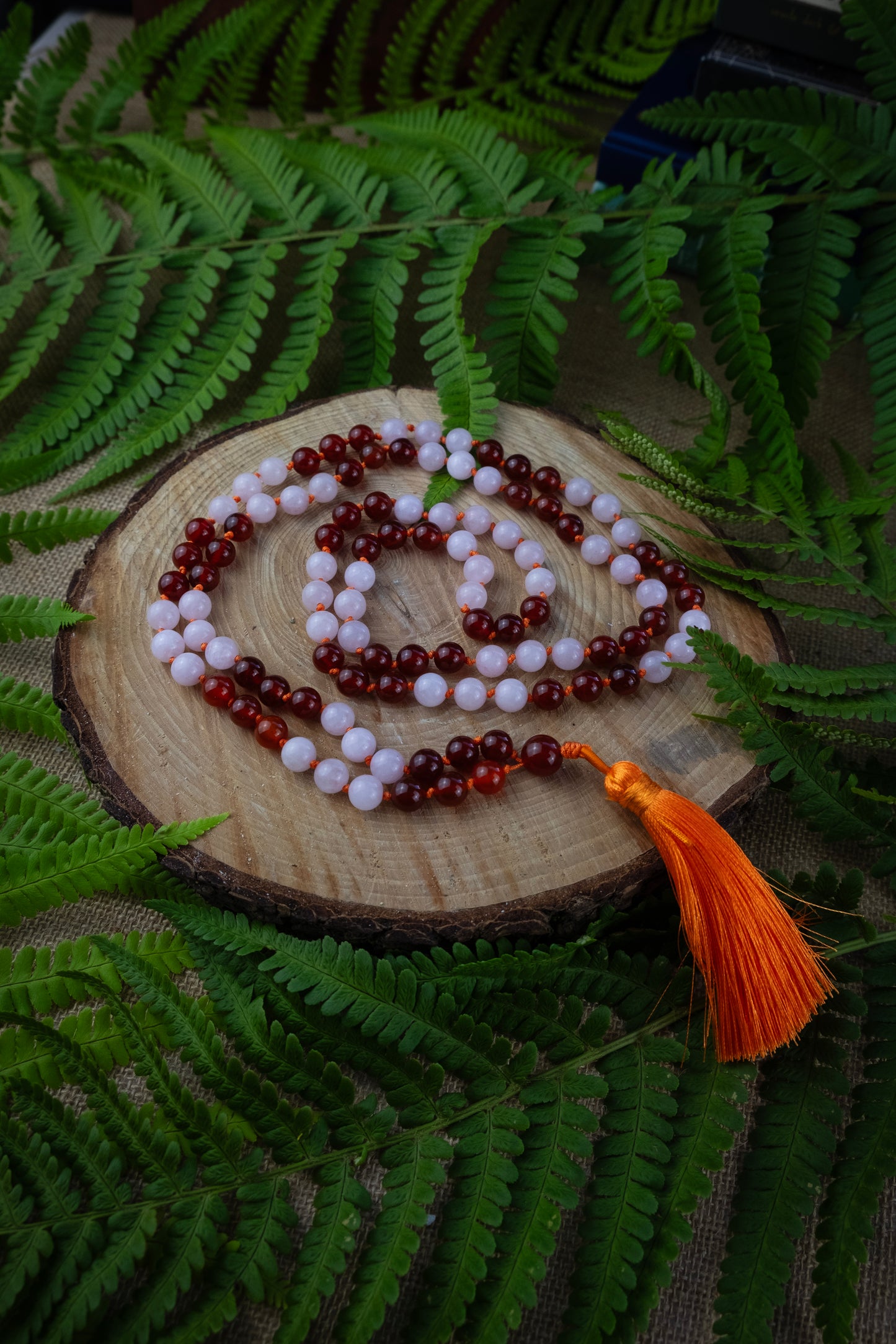 Crystal mala necklace, Rose Quartz and Carnelian, A mala for Love