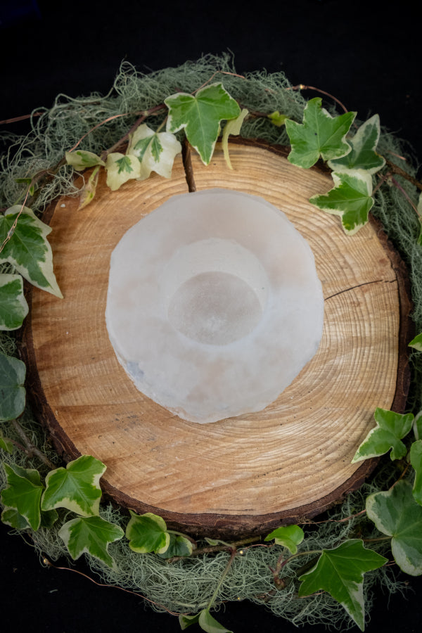 Selenite Tea Light Holder, Crystal Candle Holder, White Gemstone for Aura Cleansing, Calm Energy, Meditation, Spiritual Protection