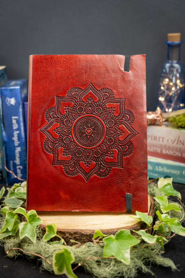 Mandala Leather Journal, Handmade Notebook, Eco Friendly Vegetable Tanned Leather, Unlined Journal for Writing, Intentions or Sketching