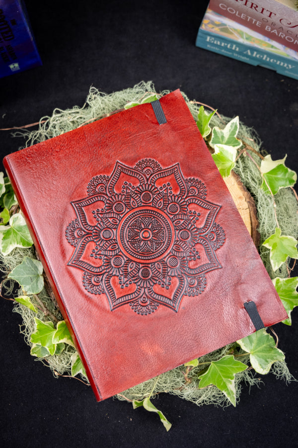 Mandala Leather Journal, Handmade Notebook, Eco Friendly Vegetable Tanned Leather, Unlined Journal for Writing, Intentions or Sketching
