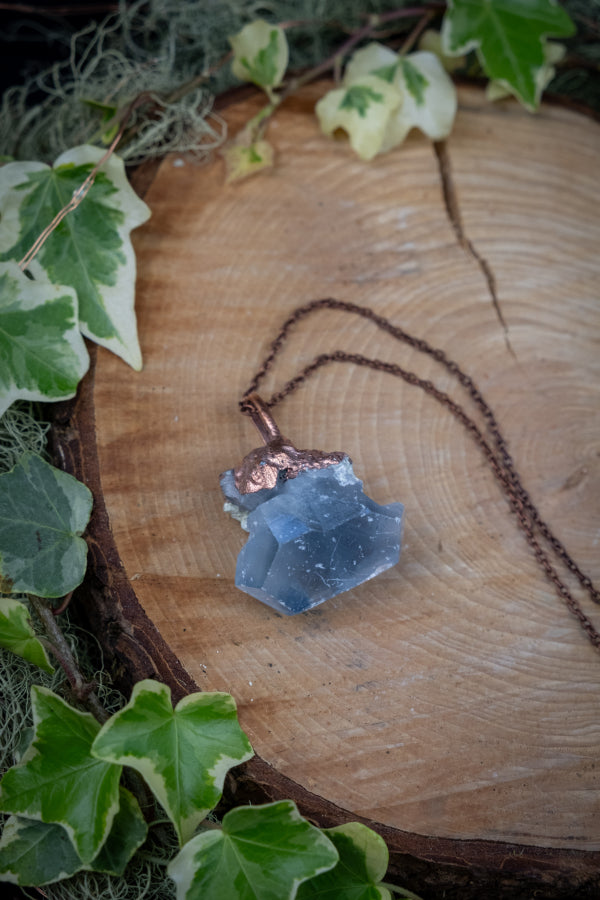 Celestite Raw Crystal Cluster Pendant with Copper, Calming Angelic Gemstone, Soothing Blue Stone for Peace Clarity Spiritual Connection