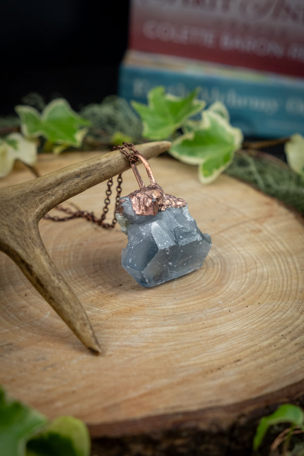 Celestite Raw Crystal Cluster Pendant with Copper, Calming Angelic Gemstone, Soothing Blue Stone for Peace Clarity Spiritual Connection