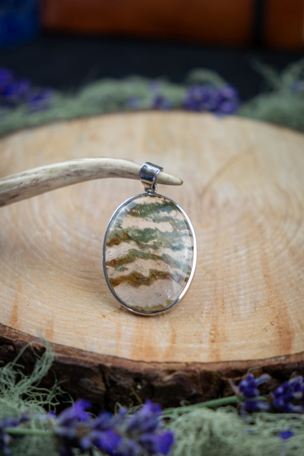 Garden Quartz Pendant with Chlorite Inclusions, High Grade Lodolite Stone Necklace, Vision Stone for Meditation Grounding and Manifestation