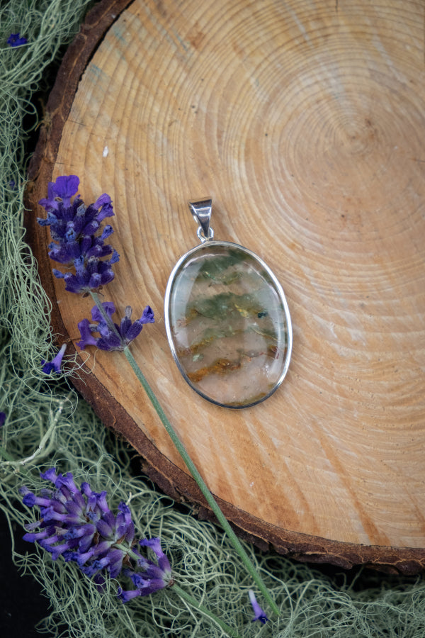 Garden Quartz Pendant with Chlorite Inclusions, High Grade Lodolite Stone Necklace, Vision Stone for Meditation Grounding and Manifestation