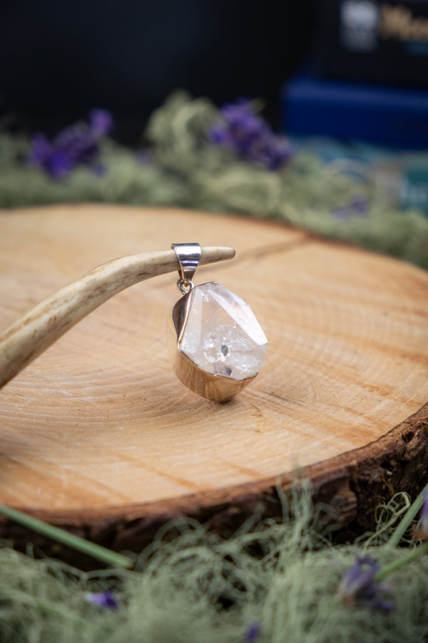 Big Herkimer Diamond Pendant, Unique One of a Kind Raw Quartz Gemstone in Sterling Silver, High Vibration Crystal for Clarity and Power