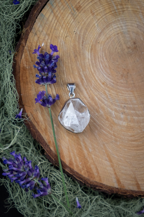 Big Herkimer Diamond Pendant, Unique One of a Kind Raw Quartz Gemstone in Sterling Silver, High Vibration Crystal for Clarity and Power
