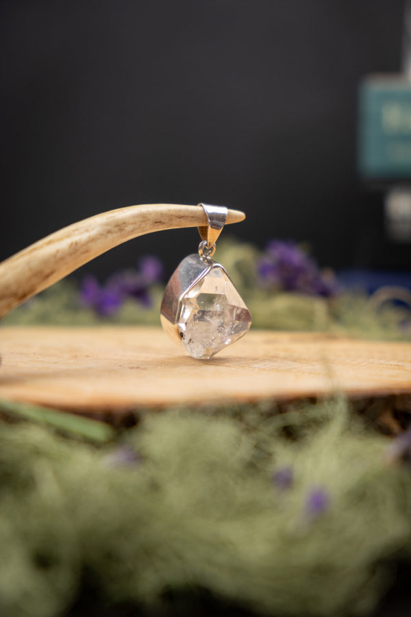 Big Herkimer Diamond Pendant, Unique One of a Kind Raw Quartz Gemstone in Sterling Silver, High Vibration Crystal for Clarity and Power