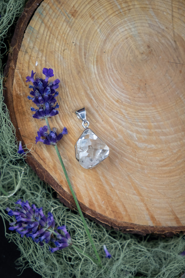 Big Herkimer Diamond Pendant, Unique One of a Kind Raw Quartz Gemstone in Sterling Silver, High Vibration Crystal for Clarity and Power