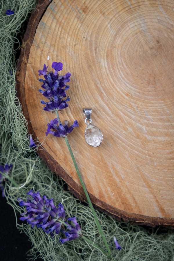 Herkimer Diamond Pendant in Sterling Silver, Clear Quartz Crystal Gem with Exceptional Clarity, High Grade Raw Stone Jewellery