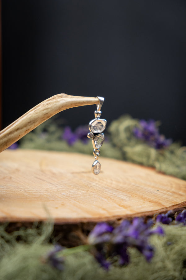 Herkimer Diamond and Clear Quartz Pendant, High Vibration Crystal Jewellery for Clarity Energy Activation and Lightness of Being