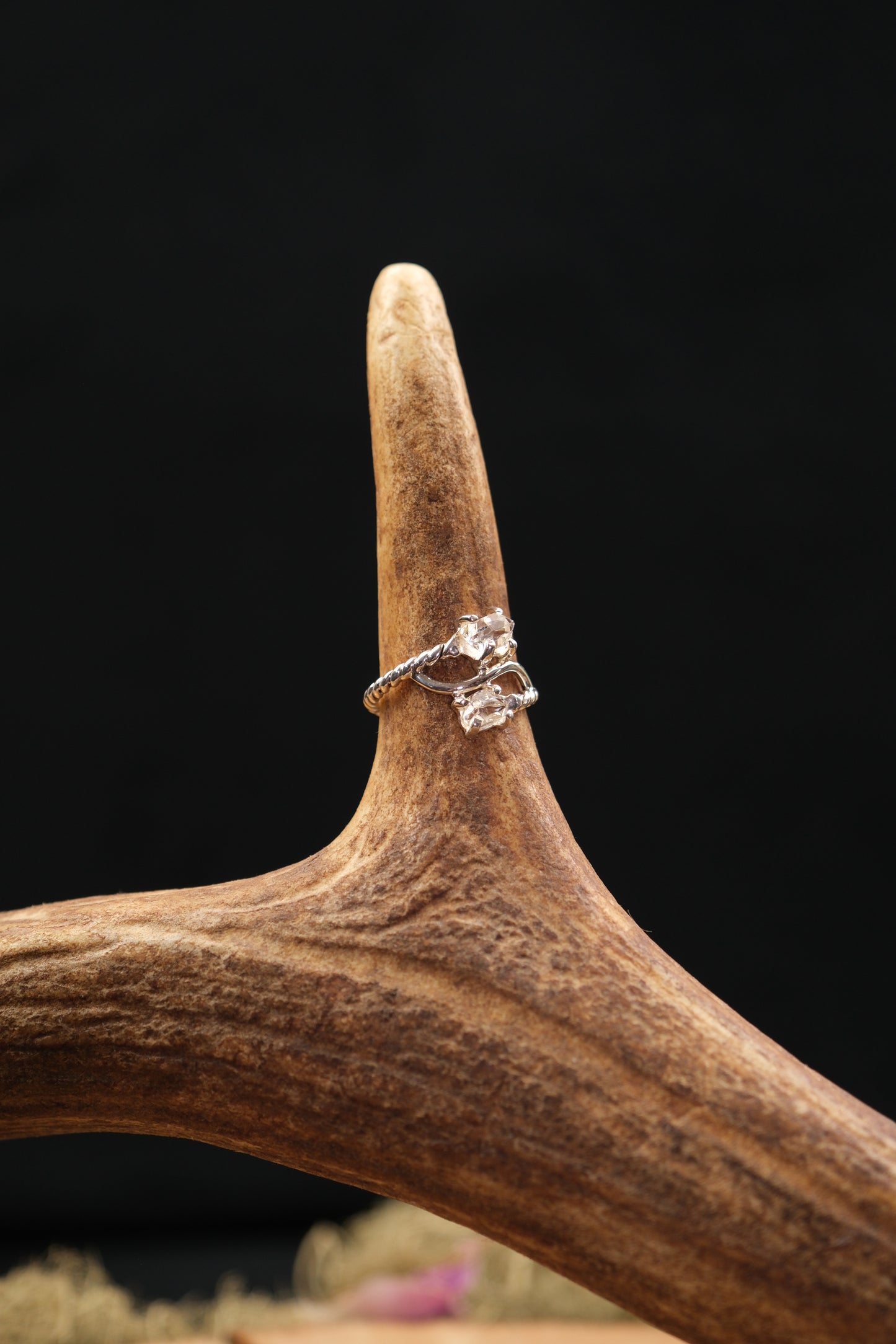 Double Herkimer Diamond Sterling Silver Ring