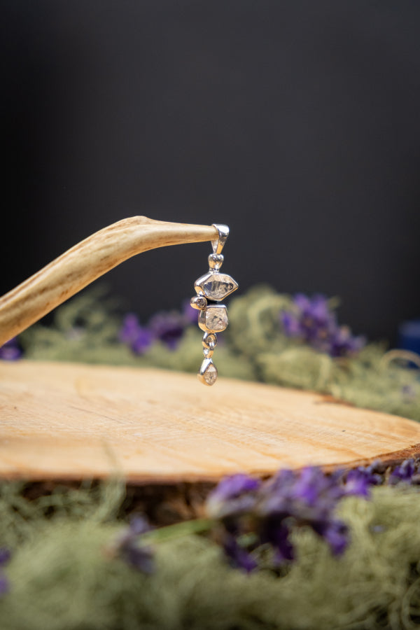 Herkimer Diamond and Clear Quartz Pendant, High Vibration Crystal Jewellery for Clarity Energy Activation and Lightness of Being