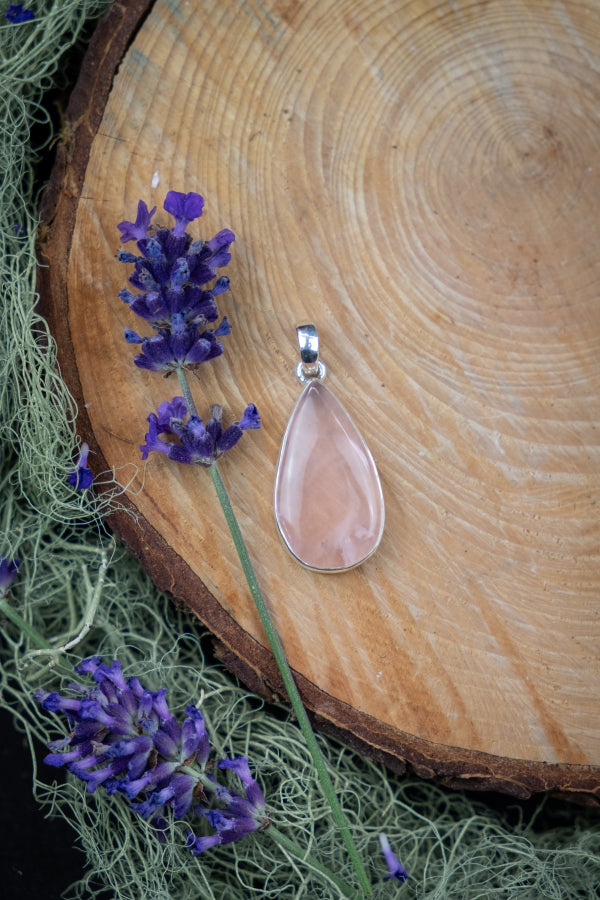 High Grade Rose Quartz Pendant, Soft Pink Gemstone Necklace, Sterling Silver Setting, Calming Crystal Jewellery for Love and Healing