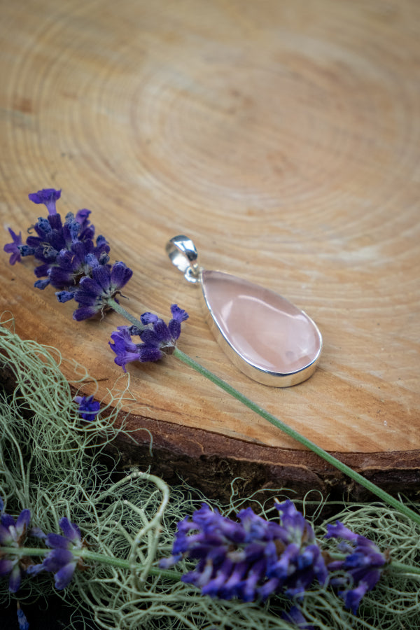 High Grade Rose Quartz Pendant, Soft Pink Gemstone Necklace, Sterling Silver Setting, Calming Crystal Jewellery for Love and Healing
