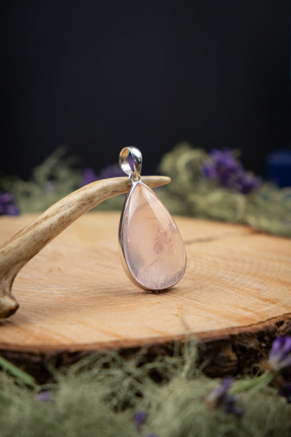 High Grade Rose Quartz Pendant, Soft Pink Gemstone Necklace, Sterling Silver Setting, Calming Crystal Jewellery for Love and Healing