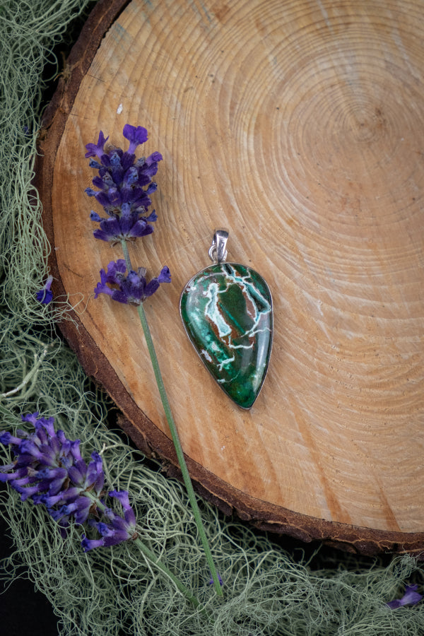 Silver Chrysocolla Pendant, Heart Healing Crystal Necklace, Soothing Blue Green Gemstone, Empowerment Stone for Emotional Balance & Calm