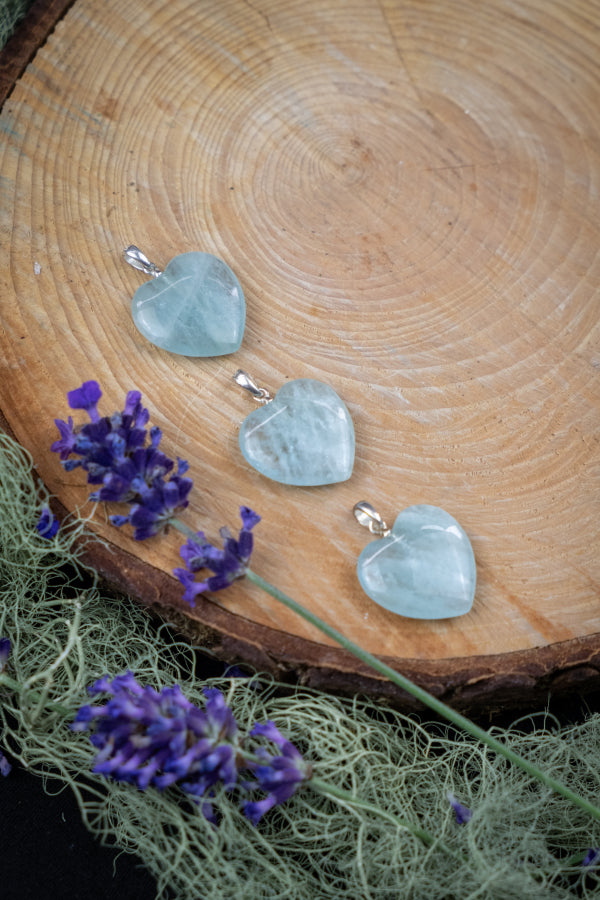 Aquamarine Heart Pendant, Soothing Blue Crystal Necklace for Calming Energy, Emotional Healing, Peaceful Throat Chakra Gemstone