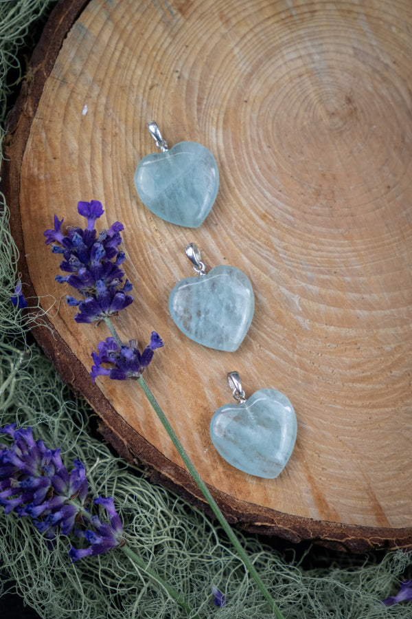 Aquamarine Heart Pendant, Soothing Blue Crystal Necklace for Calming Energy, Emotional Healing, Peaceful Throat Chakra Gemstone