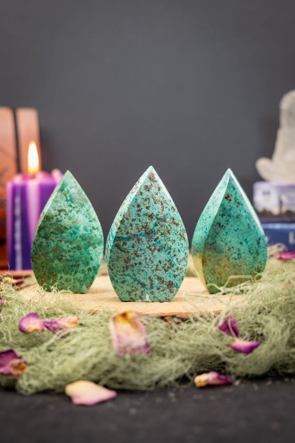Chrysocolla Flame Crystal from Peru, Calming Stone for Communication, Healing Crystal Gem for Balance and Inner Peace
