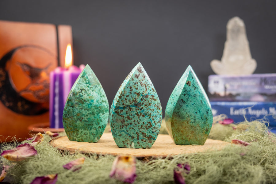 Chrysocolla Flame Crystal from Peru, Calming Stone for Communication, Healing Crystal Gem for Balance and Inner Peace