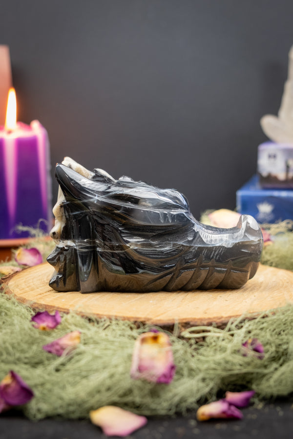 Volcano Agate Dragon Head Carving, Natural UV Crystal Stone, Powerful Protection, Transformation and Grounding Energy