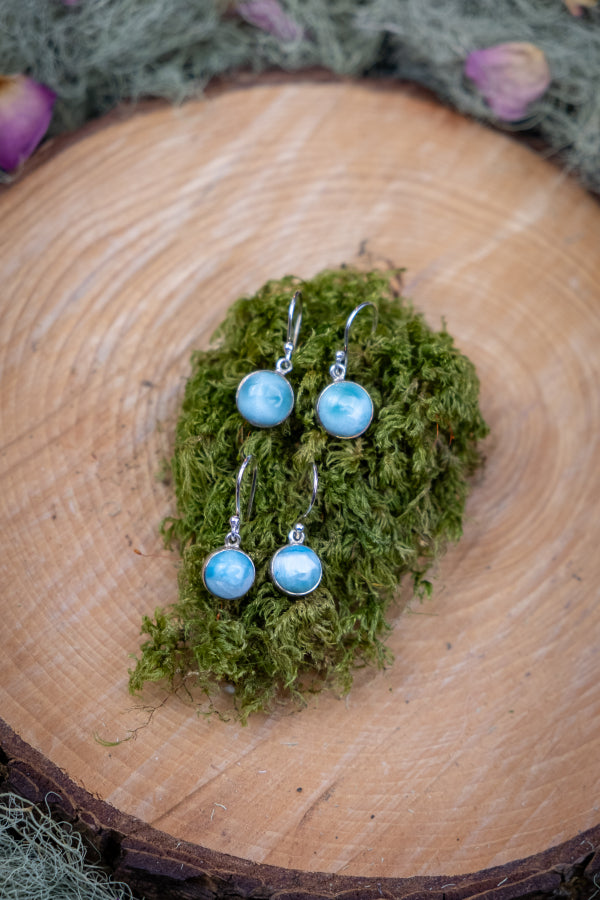 Larimar drop Earrings, Calming Blue Healing Gemstone Earrings, Sterling Silver Crystal Jewellery for Peace and Ocean Energy