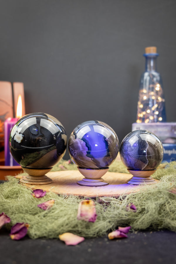Volcano Agate Crystal Sphere, UV Reactive Healing Stone, Grounding and Protective Gemstone