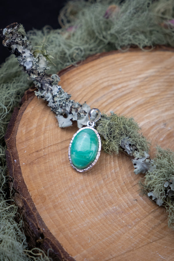 Chrysoprase Silver Pendant, Natural Green Gemstone Necklace, Healing Crystal Jewellery