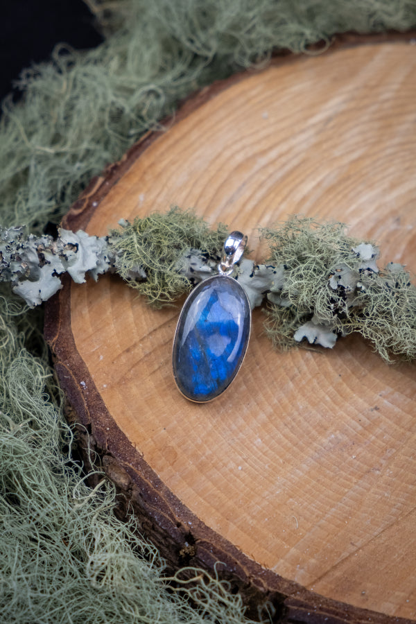 Labradorite Pendant, Blue Flash Gemstone, Sterling Silver Jewellery, Crystal Healing Stone Necklace
