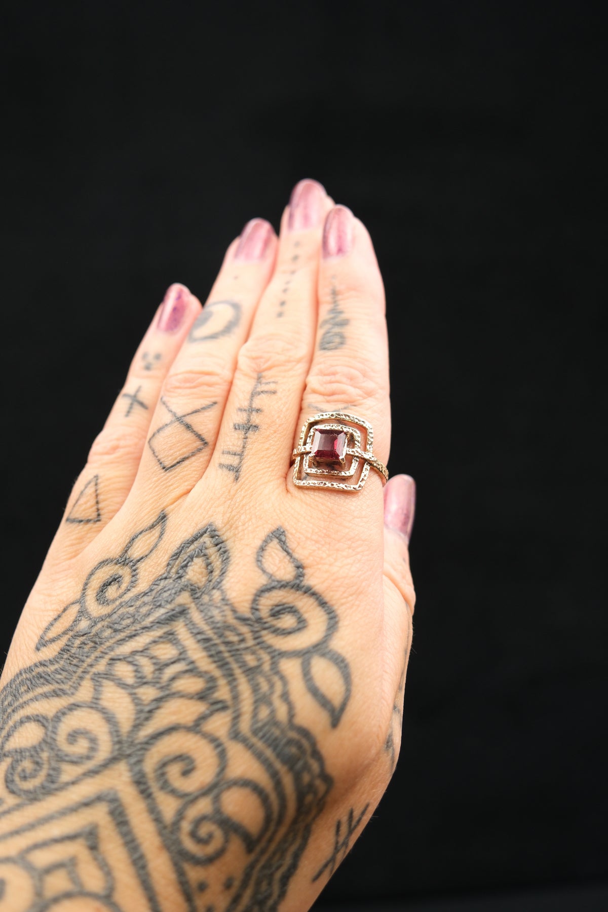 Garnet Hammered Sterling Silver Ring