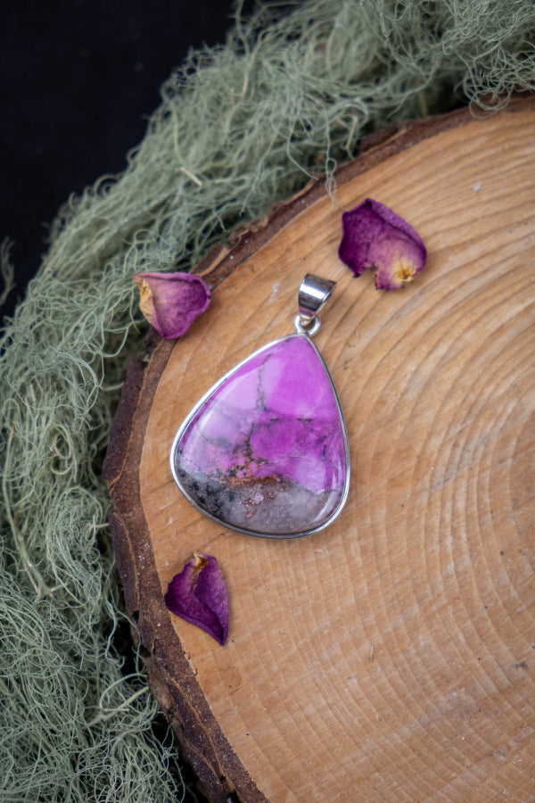 Cobaltoan Calcite Pendant Sterling Silver Crystal Necklace, Heart Chakra Gemstone for Love, Healing and Compassion