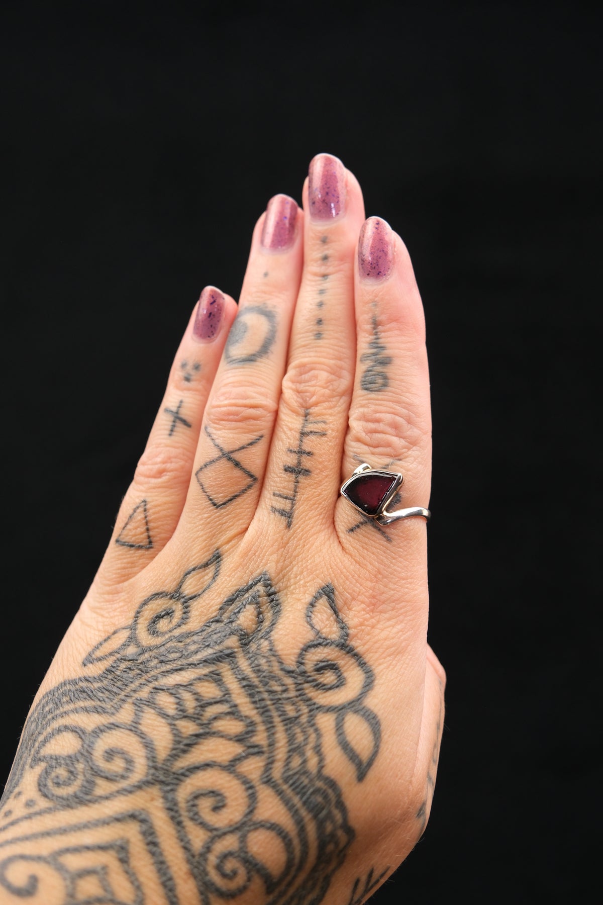Angular Garnet Sterling Silver Ring