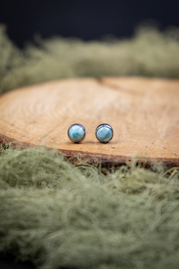 High Grade Larimar Stud Earrings in Sterling Silver, Natural Gemstone Jewellery for Calm, Balance and Spiritual Connection