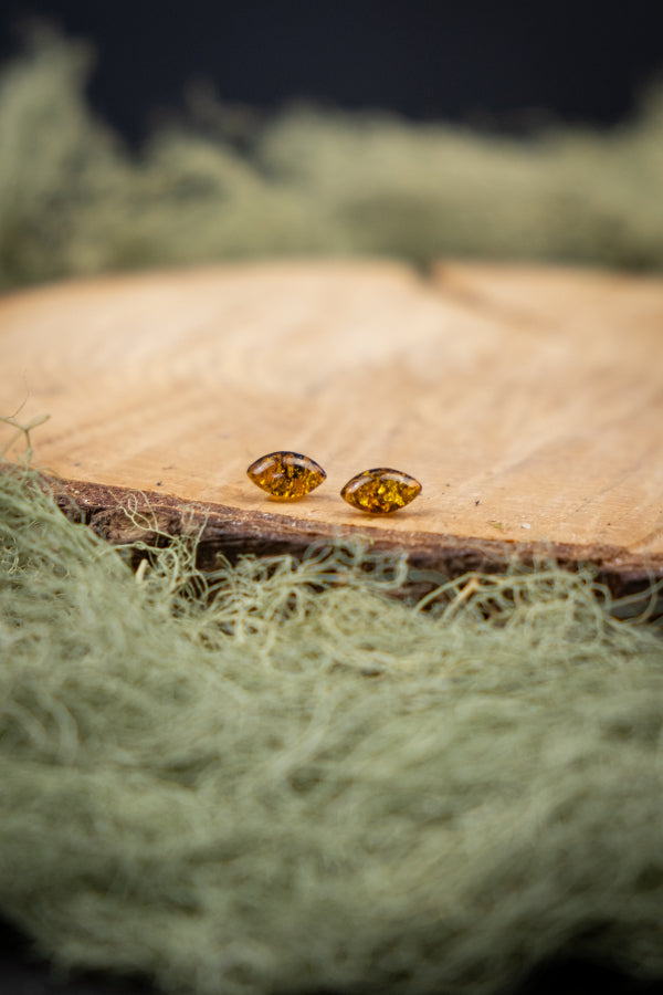 Baltic Amber and Sterling Silver Stud Earrings, Natural Amber Gemstone Earrings, Calming Protective Fossil Resin, Lightweight Crystal Studs
