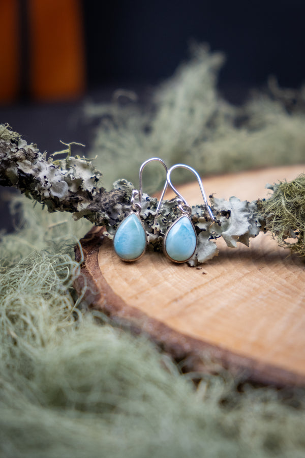 Larimar Teardrop Earrings, Calming Blue Healing Gemstone Earrings, Sterling Silver Crystal Jewellery for Peace and Ocean Energy