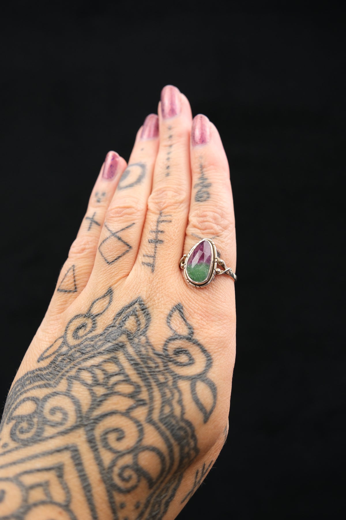 Faceted Ruby Zoisite Sterling Silver Ring