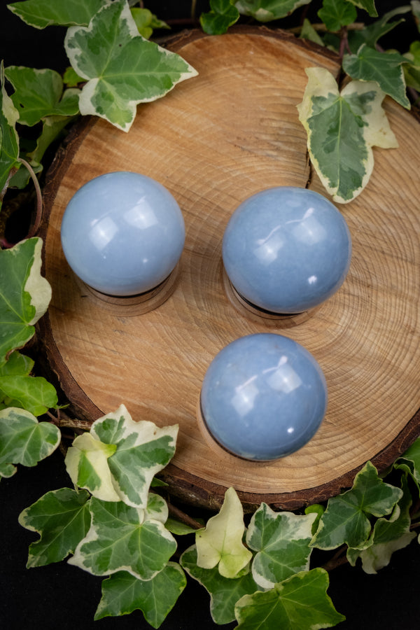 Angelite Sphere Crystal Healing Stone, Soothing Gem for Calm, Peace, Communication and Spiritual Connection