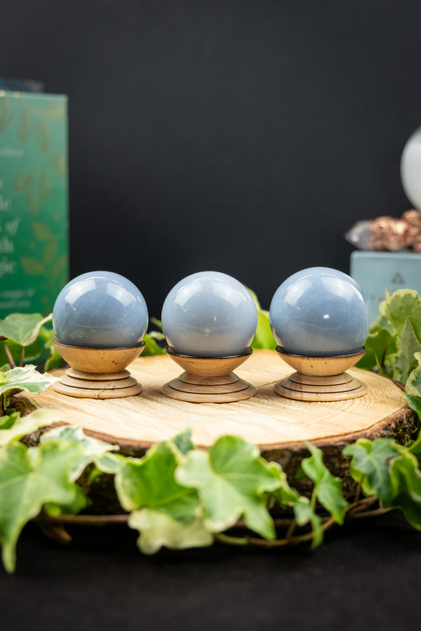 Angelite Sphere Crystal Healing Stone, Soothing Gem for Calm, Peace, Communication and Spiritual Connection