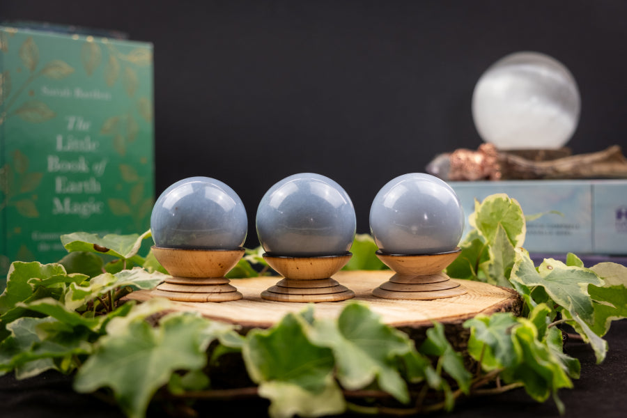 Angelite Sphere Crystal Healing Stone, Soothing Gem for Calm, Peace, Communication and Spiritual Connection