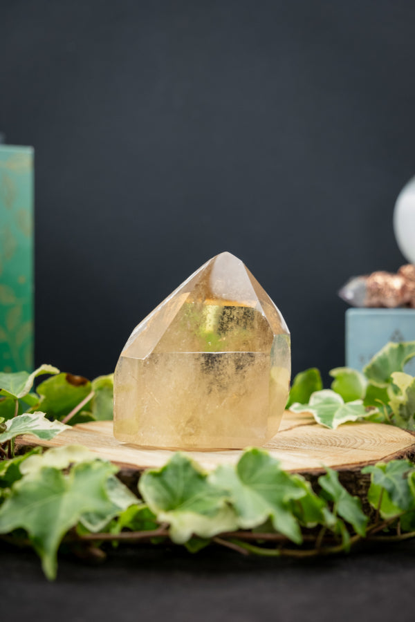 Polished Citrine Point Crystal Gemstone Tower, Natural Yellow Quartz Stone for Abundance Energy Healing and Manifestation