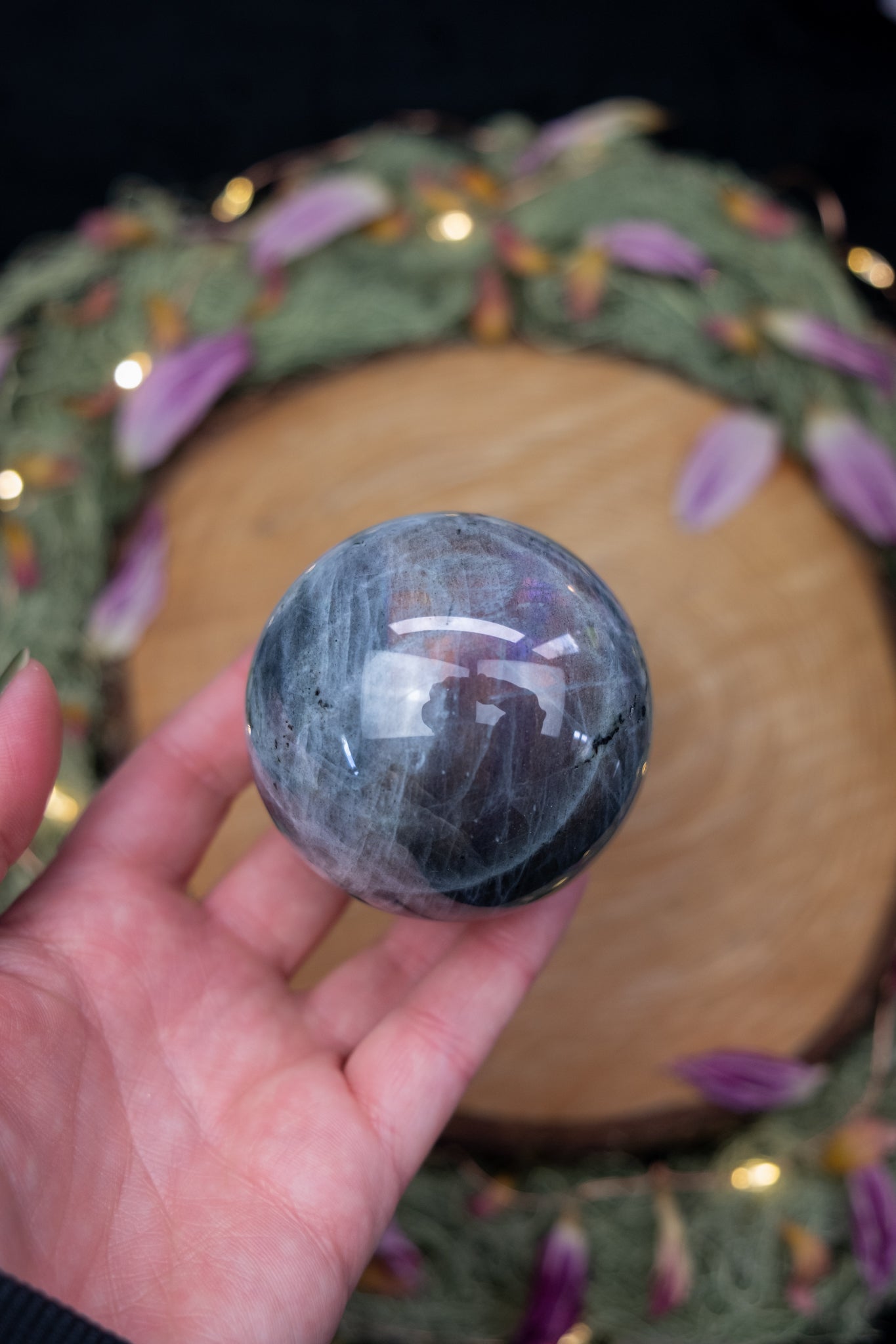Labradorite Sphere with Pink and Gold Flash