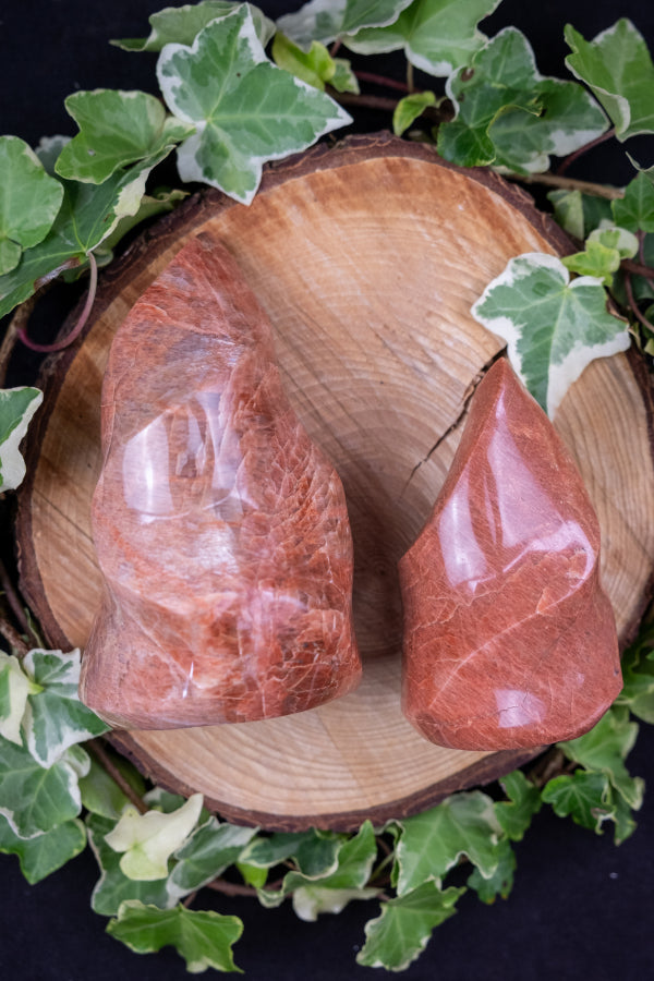 Peach Moonstone Flame Crystal, Polished Gemstone Flame, Nurturing Stone of Intuition, Emotional Healing and Inner Harmony