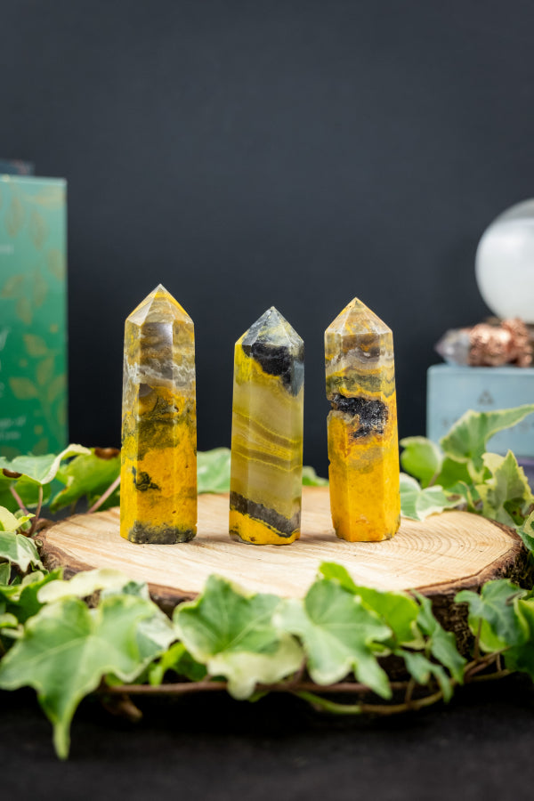 Bumblebee Jasper, Yellow Jasper Tower, Polished Yellow Crystal Point, Solar Plexus Gemstone for Confidence Clarity Joy and Motivation Energy Work