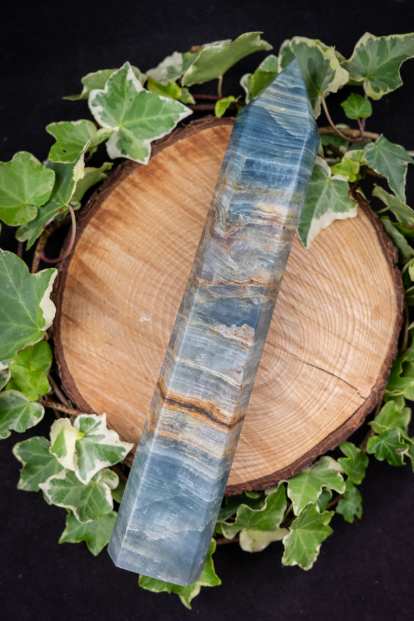 Large Lemurian Aquatine Calcite Point, Rare Blue Gemstone Tower, High Grade Healing Crystal Stone for Calm Intuition and Flow