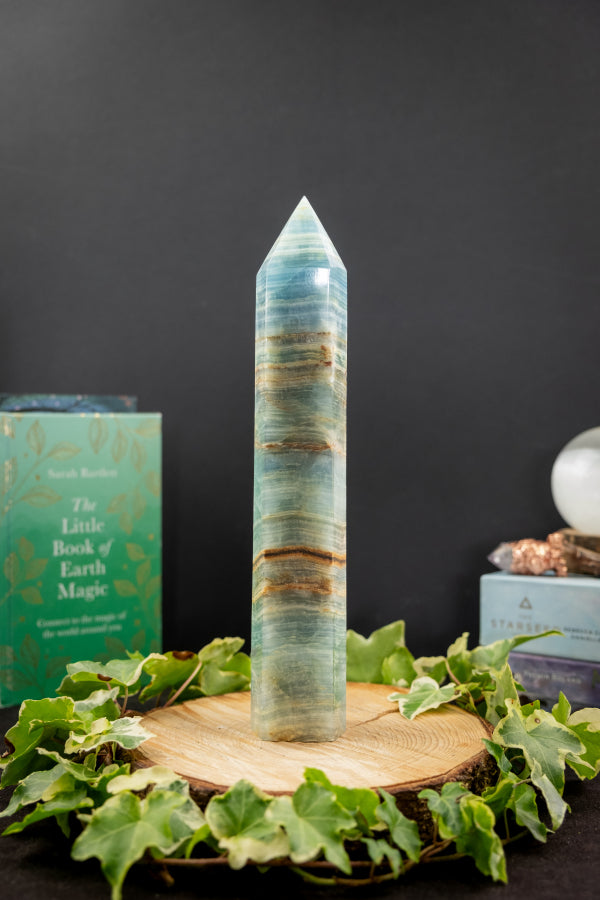 Large Lemurian Aquatine Calcite Point, Rare Blue Gemstone Tower, High Grade Healing Crystal Stone for Calm Intuition and Flow
