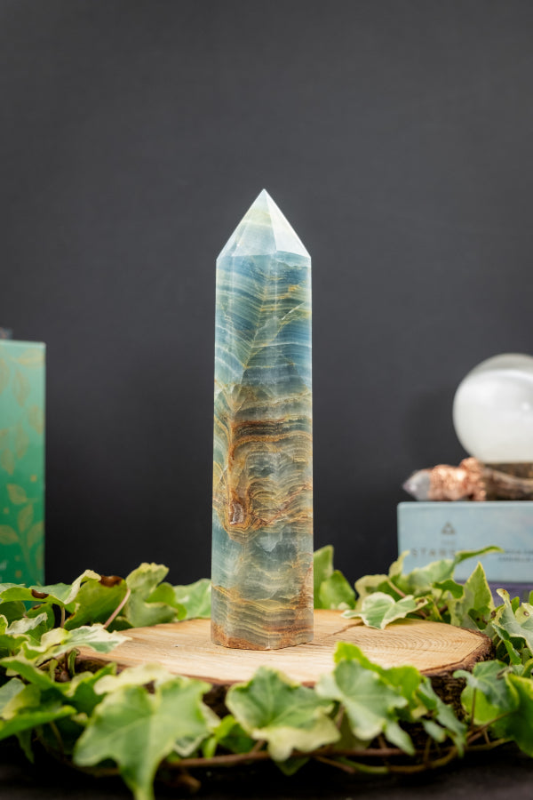 Large Lemurian Aquatine Calcite Point, Rare Blue Gemstone Tower, High Grade Healing Crystal Stone for Calm Intuition and Flow