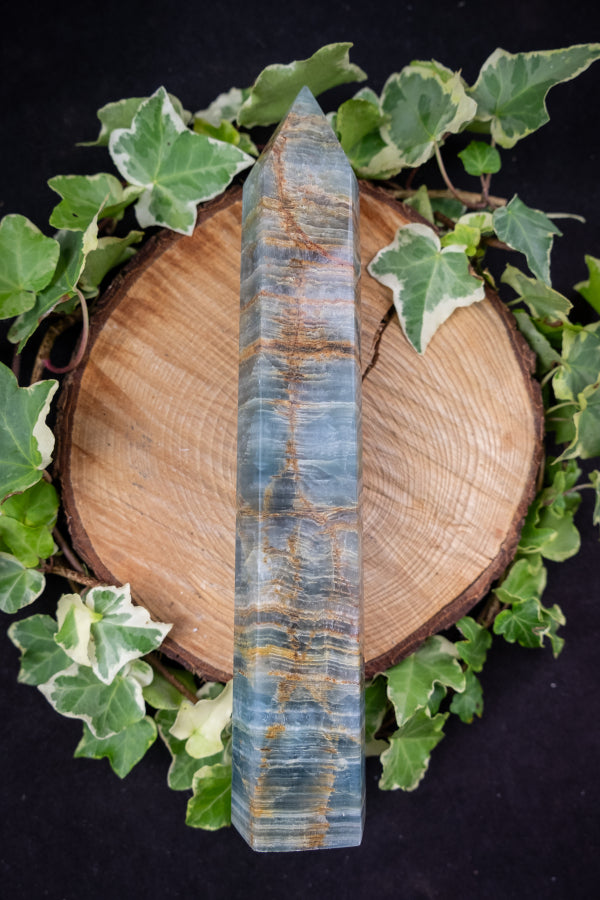 Large Lemurian Aquatine Calcite Point, Rare Blue Gemstone Tower, High Grade Healing Crystal Stone for Calm Intuition and Flow