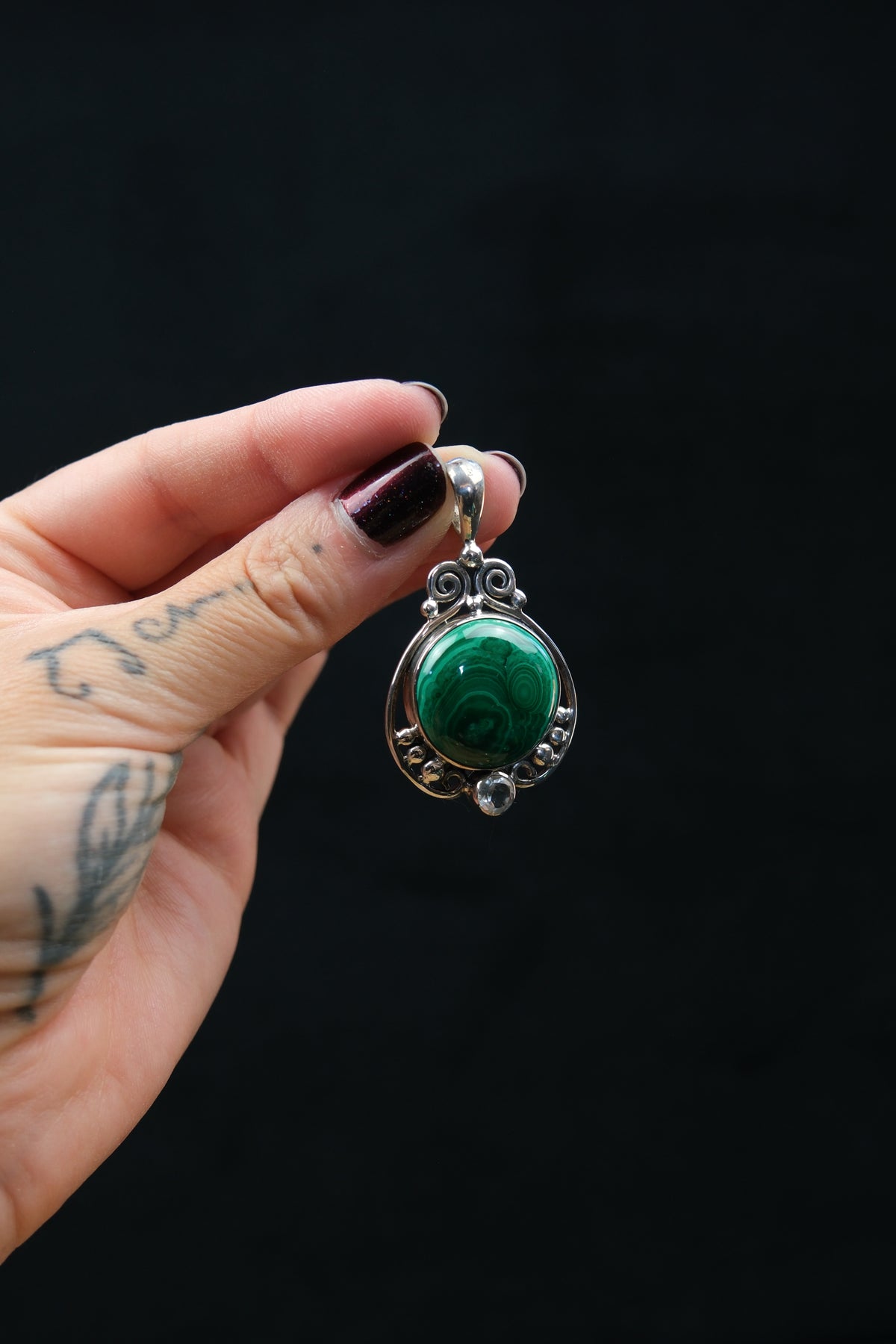 Malachite & Amegreen Sterling Silver Pendant
