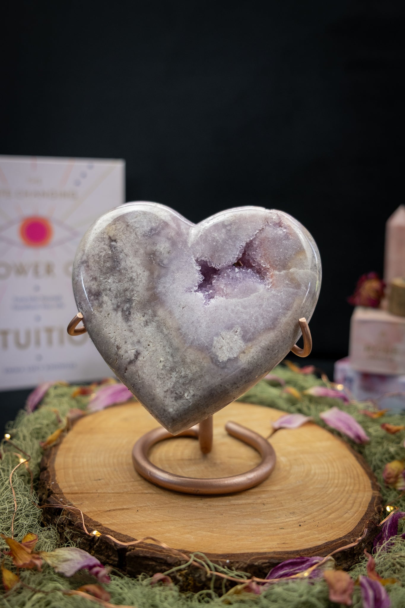 Pink Amethyst Heart on Stand